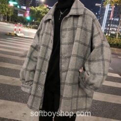 Softboy Style Plaid Wool Overcoat