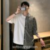 Softboy Patchwork Designer Half Plaid Shirt 2