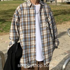 Softboy Harajuku Plaid Vintage Pocket Shirt