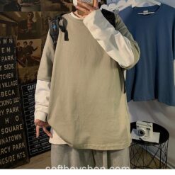 Fake Two Pieces Patchwork Oversized Long Sleeve T Shirt