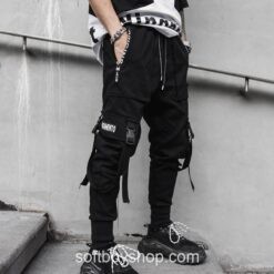 Men Ribbon Streetwear Tech Cargo Pant