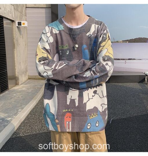 Softboy Abstract Art Cartoon Dog Knitted Sweater
