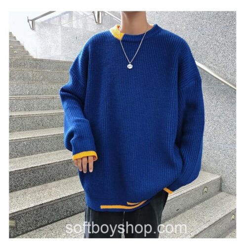 Softboy Asymmetrical Stripe Patchwork Sweater