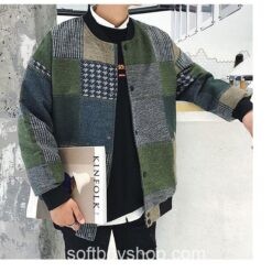 Softboy Autumn Men Harajuku Plaid Bomber Jacket