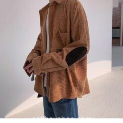 Softboy Corduroy Patchwork Long Sleeve Loose Shirt