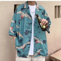 Softboy Crane Print Loose Shirt