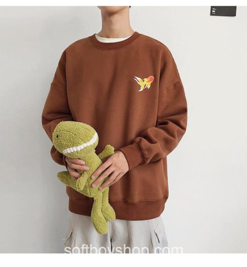 Softboy Fleece Fish Print Sweatshirt