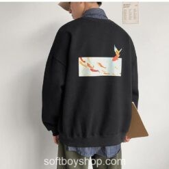 Softboy Fleece Fish Print Sweatshirt