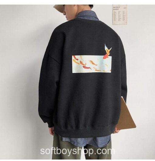 Softboy Fleece Fish Print Sweatshirt