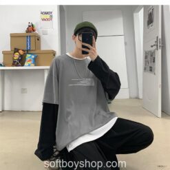 Softboy Harajuku Fake Two Piece Patchwork T Shirt