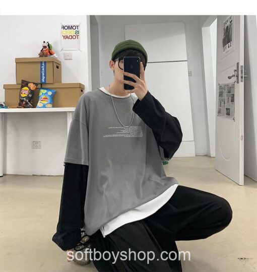 Softboy Harajuku Fake Two Piece Patchwork T Shirt