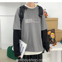Softboy Harajuku Fake Two Piece Patchwork T Shirt