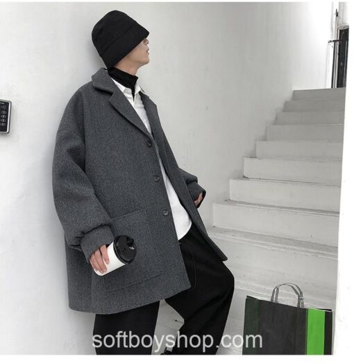 Softboy Korean Style Solid Winter Wool Trench Coat