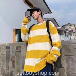 Softboy Oversized Casual Striped Sweater