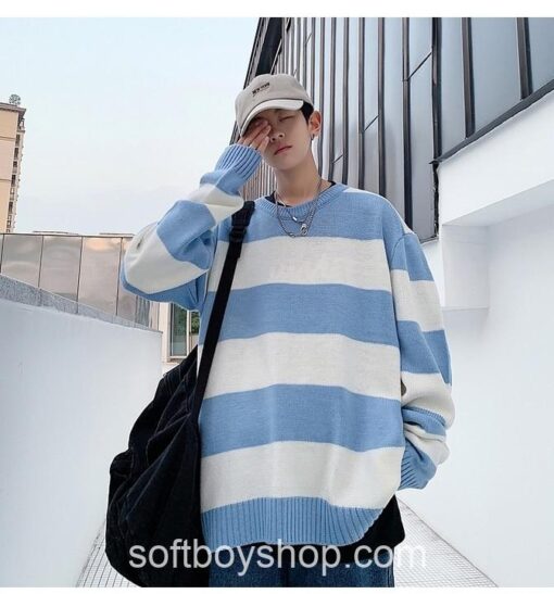 Softboy Oversized Casual Striped Sweater