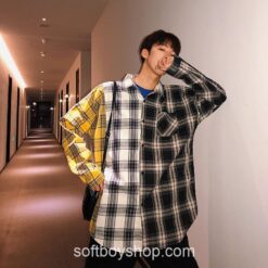 Softboy Patchwork Harajuku Oversized Cotton Plaid Shirt