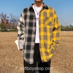 Softboy Patchwork Harajuku Oversized Cotton Plaid Shirt