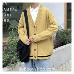 Softboy Solid Color Cardigan Knitted Sweater