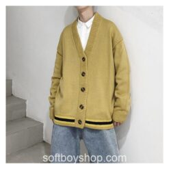 Softboy Solid Color Cardigan Knitted Sweater