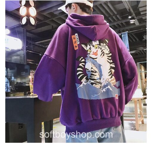 Softboy Streetwear Japan Cat Hooded Hoodie