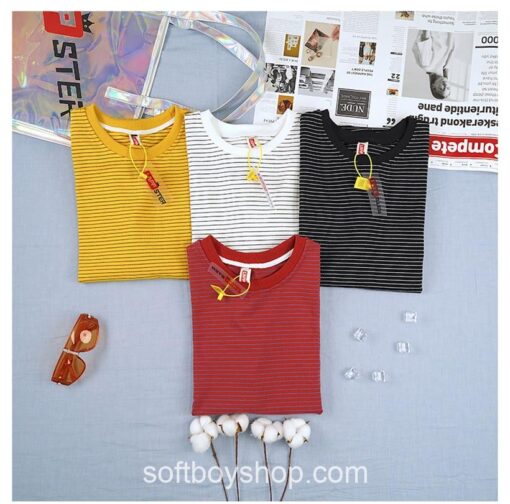 Softboy Striped Cotton Short Sleeve T Shirt