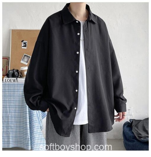 Softboy Korean Fashion Long Sleeve Harajuku Black Oversized Shirt 10