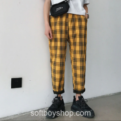 Plaid Casual Softboy Straight Men Jogger Pant