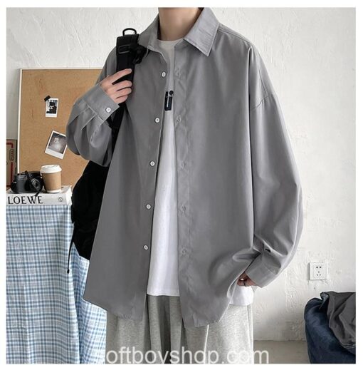 Softboy Korean Fashion Long Sleeve Harajuku Black Oversized Shirt 14