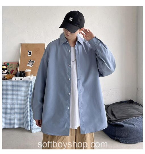 Softboy Korean Fashion Long Sleeve Harajuku Black Oversized Shirt 16