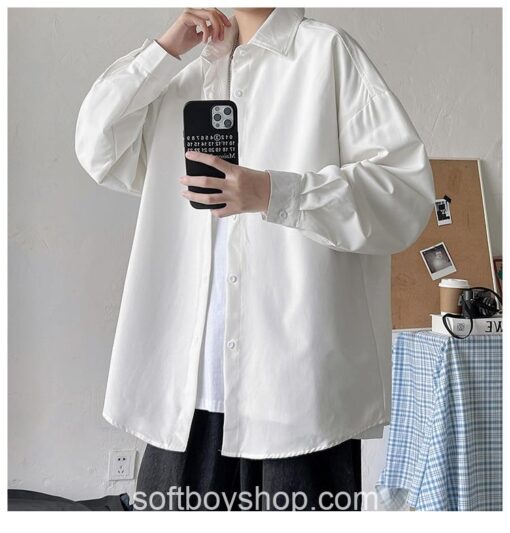 Softboy Korean Fashion Long Sleeve Harajuku Black Oversized Shirt 12
