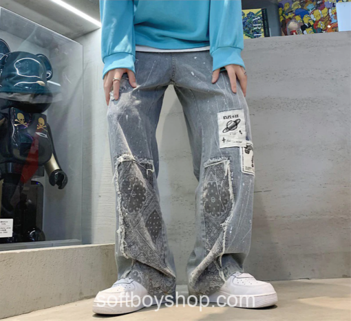 Patchwork Baggy Softboy Y2k Low Rise Vintage Streetwear Jean