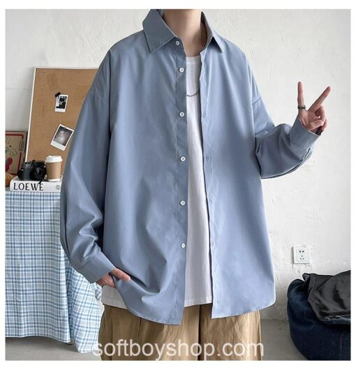 Softboy Korean Fashion Long Sleeve Harajuku Black Oversized Shirt 15