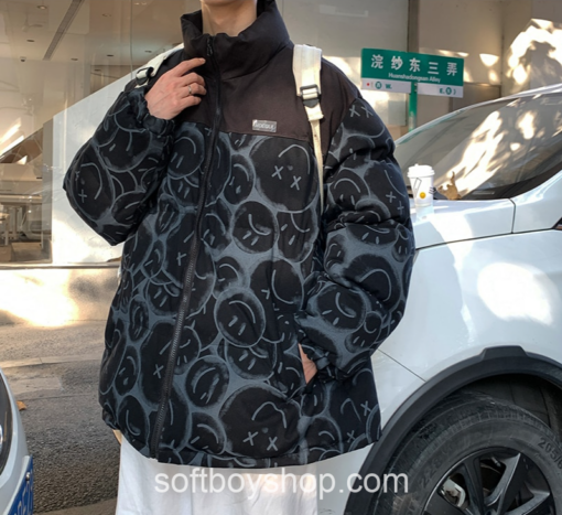 Men Japanese Streetwear Smile Softboy Puffer Jacket 4