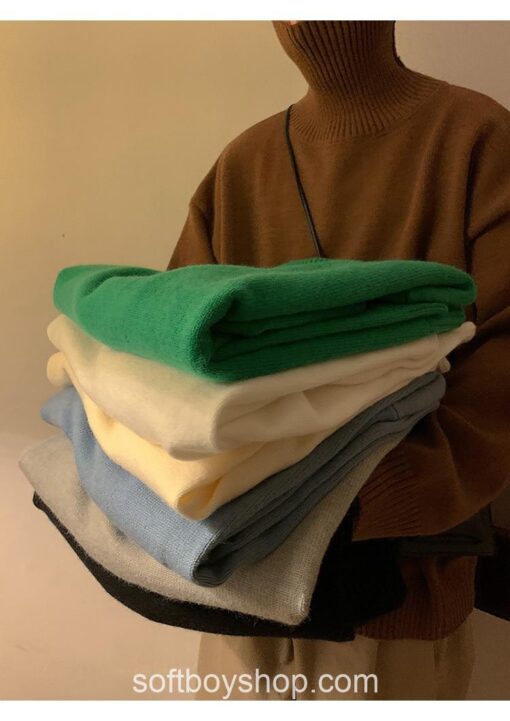 Soft Boy Men Harajuku Knitted Turtleneck Sweater 20