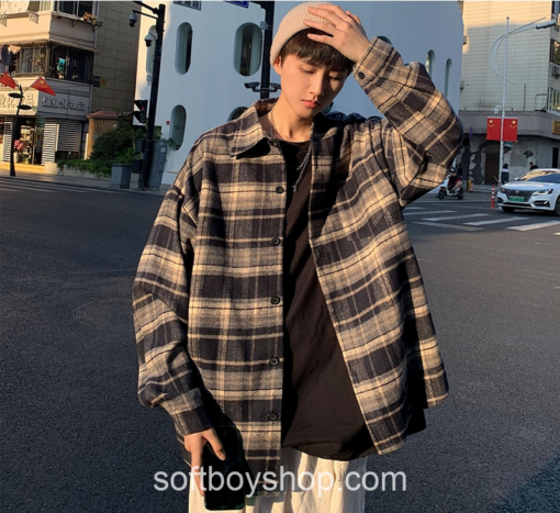 Softboy Flannel Harajuku Oversized Plaid Vintage Shirt