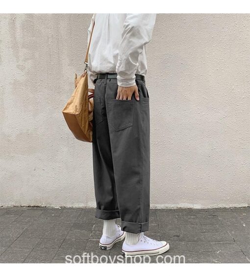 Street Functional Soft Boy Casual Cargo Khaki Pants 14