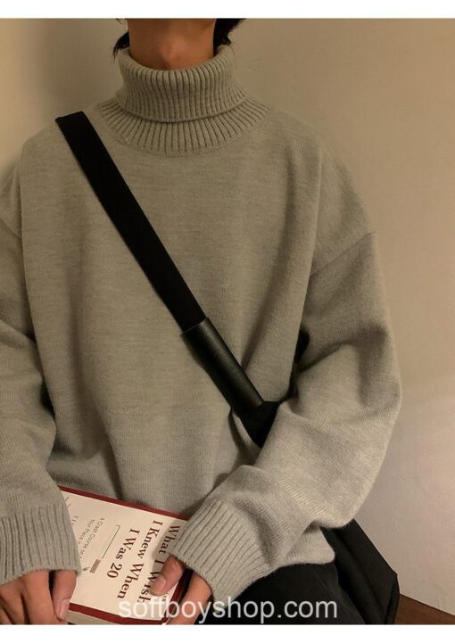 Soft Boy Men Harajuku Knitted Turtleneck Sweater 22