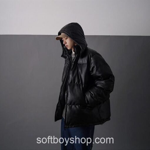 Softboy Japanese Streetwear Leather Puffer Bubble Jacket 15