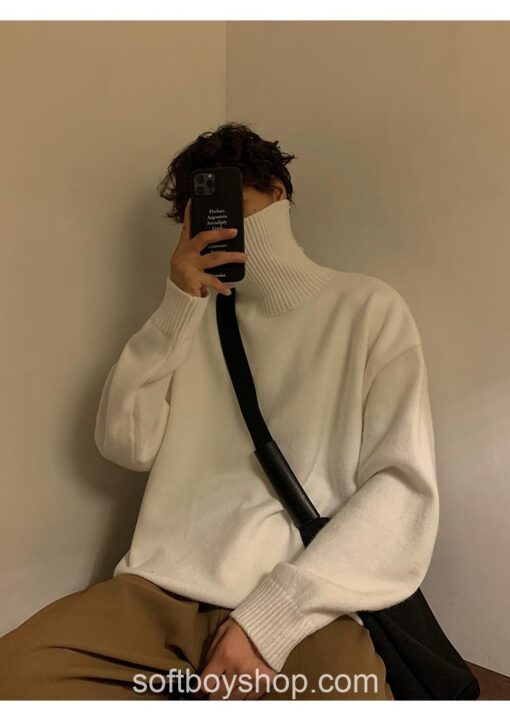 Soft Boy Men Harajuku Knitted Turtleneck Sweater 25