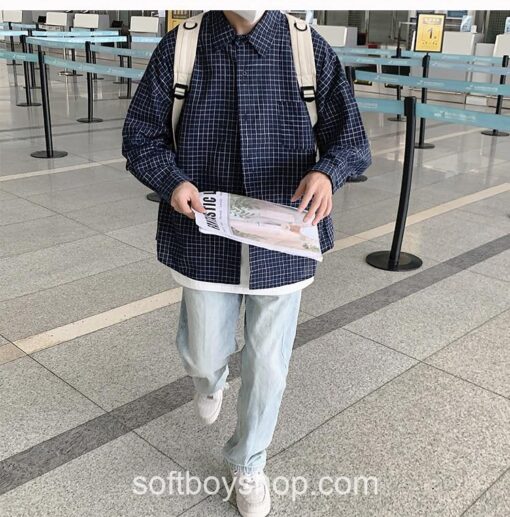 Soft Boy Casual Vintage Plaid Long Sleeve Shirt 13