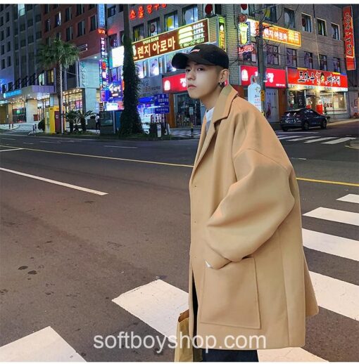 Men Korean Fashion Wool Trench Coat 17