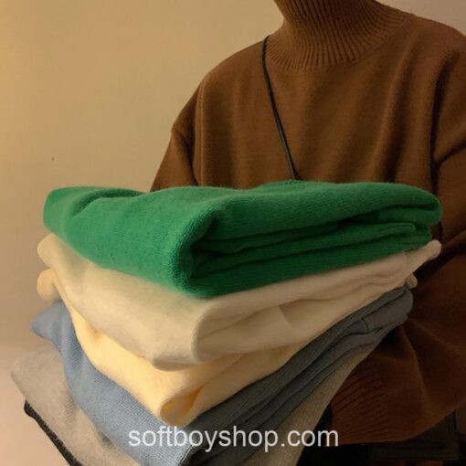 Soft Boy Men Harajuku Knitted Turtleneck Sweater 2