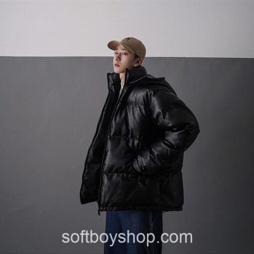 Softboy Japanese Streetwear Leather Puffer Bubble Jacket 13
