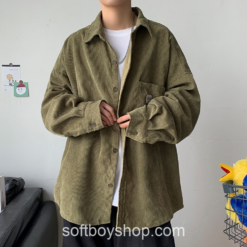 Softboy Harajuku Corduroy Solid Oversized Shirt 2