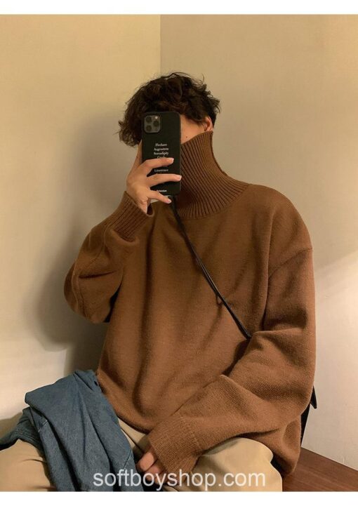 Soft Boy Men Harajuku Knitted Turtleneck Sweater 19