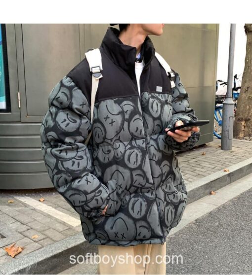 Men Japanese Streetwear Smile Softboy Puffer Jacket 12
