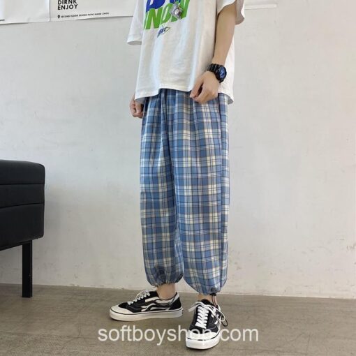Softboy Comfortable Baggy Y2k Casual Plaid Pants 3
