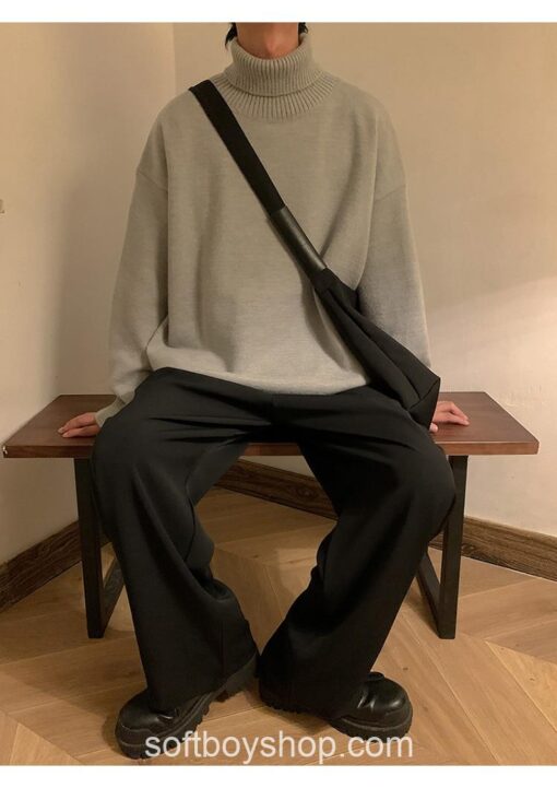 Soft Boy Men Harajuku Knitted Turtleneck Sweater 21