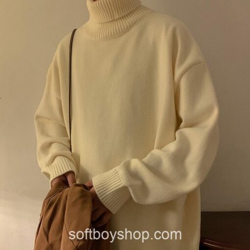 Soft Boy Men Harajuku Knitted Turtleneck Sweater 5