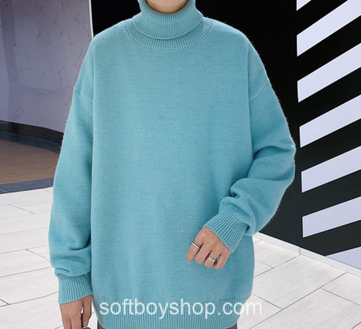 Elastic Solid Many Colors Turtleneck Knitted Soft Boy Sweater 3